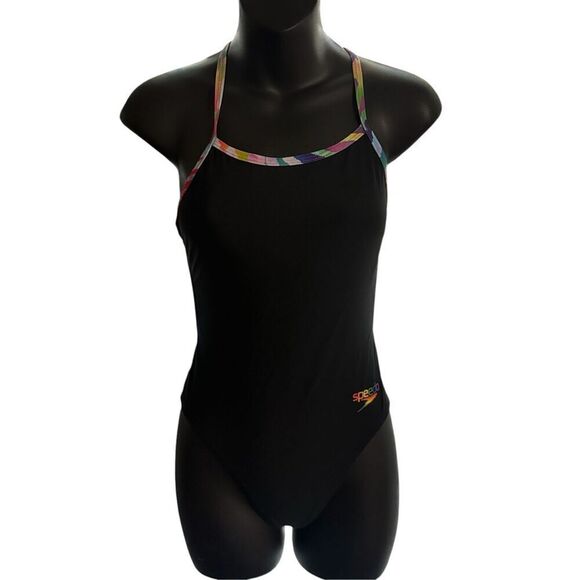 Nice Speedo Women's Pride Solid One Back One Piece Black Swimsuit One Piece size - Picture 1 of 7